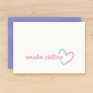 Babe personalized stationery for girls with rainbow heart