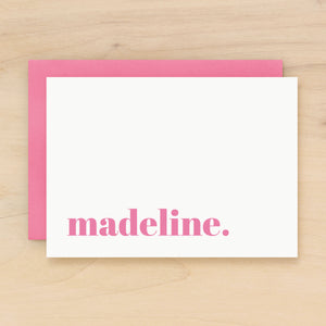 Byline personalized stationery bold pink notecard