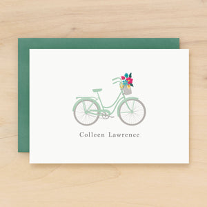 Cruiser personalized stationery retro bicycle with basket and flowers