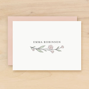 Fleur personalized stationery pink flowers with green leaves