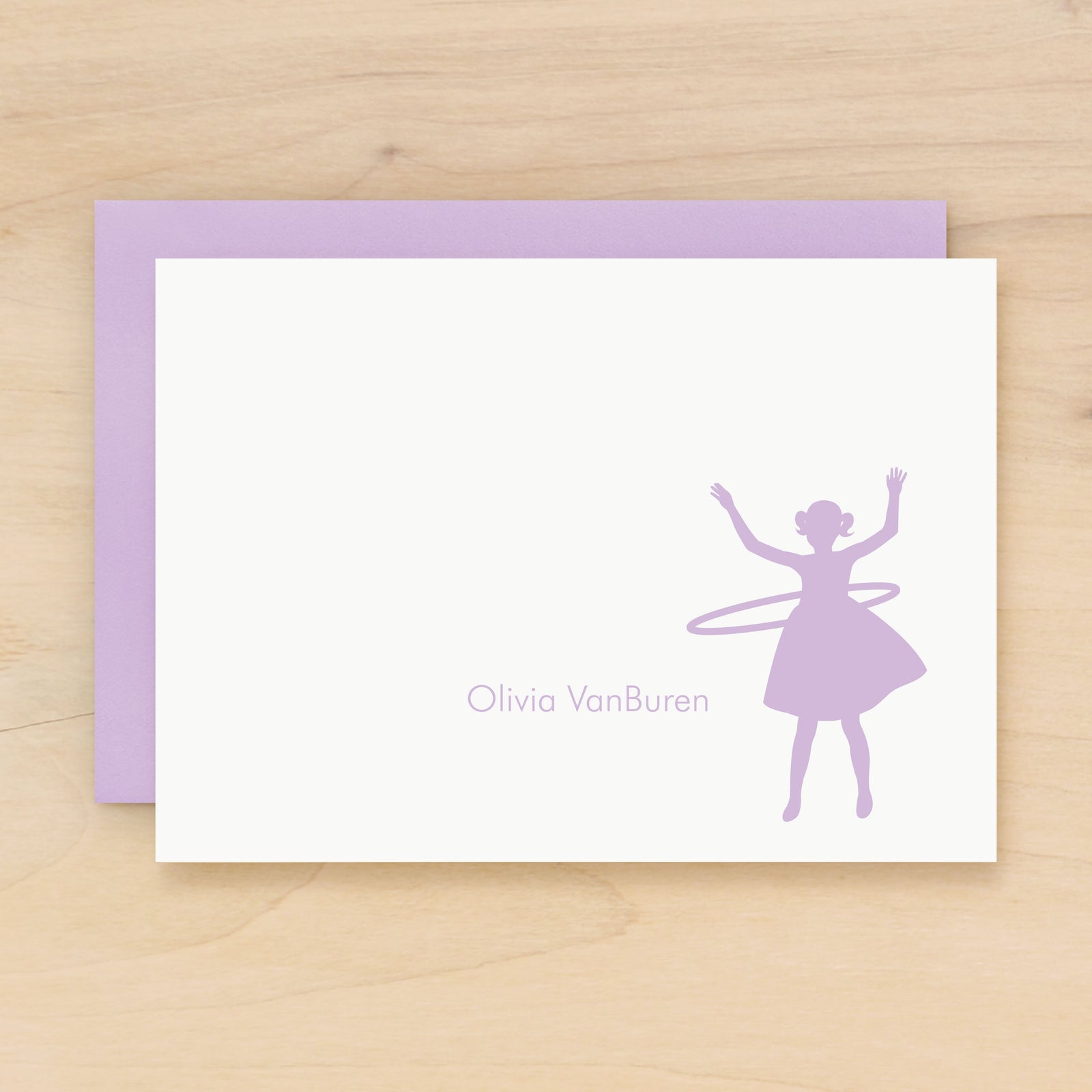 Hula hoop personalized stationery girl silhouette