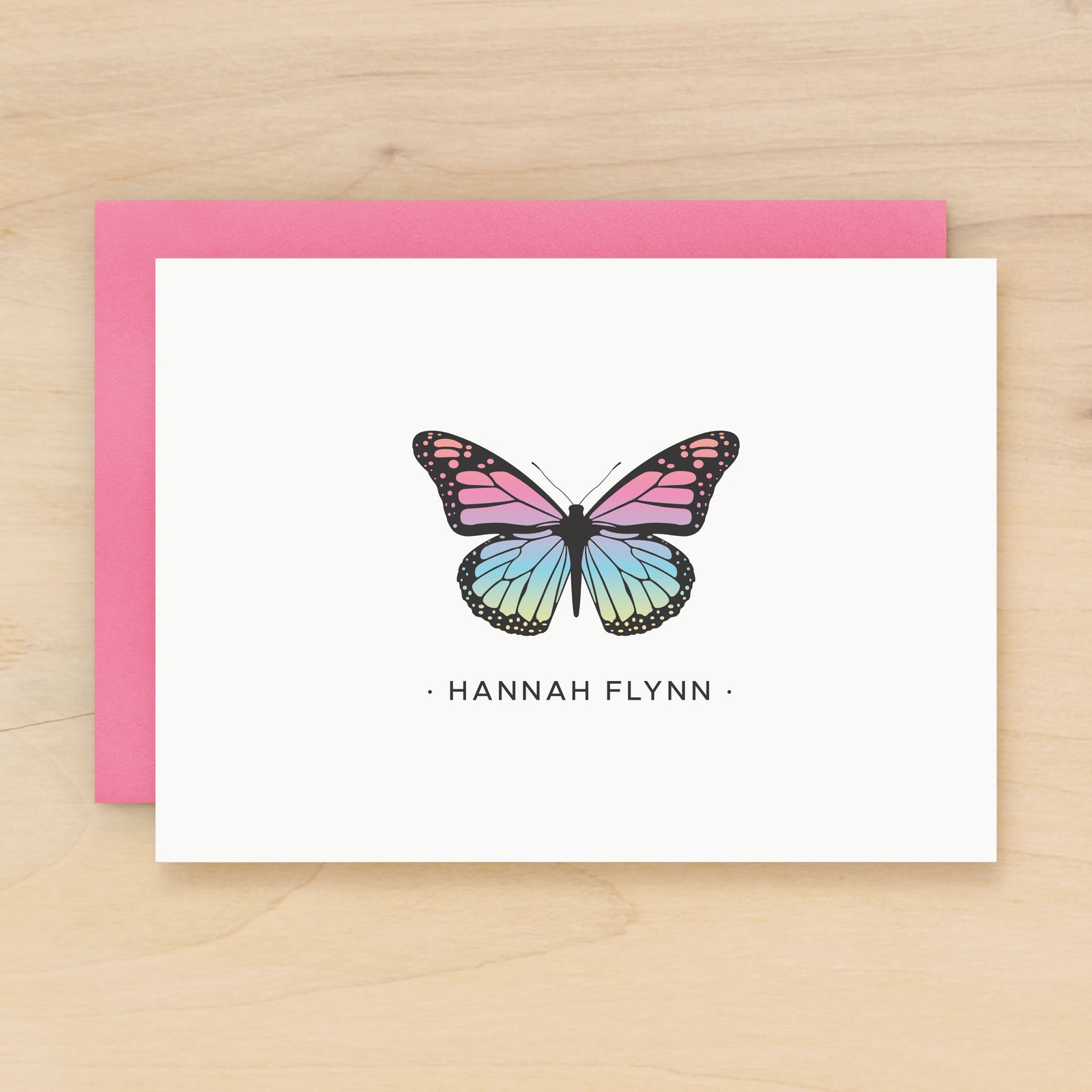 Monarch personalized stationery rainbow butterfly note card