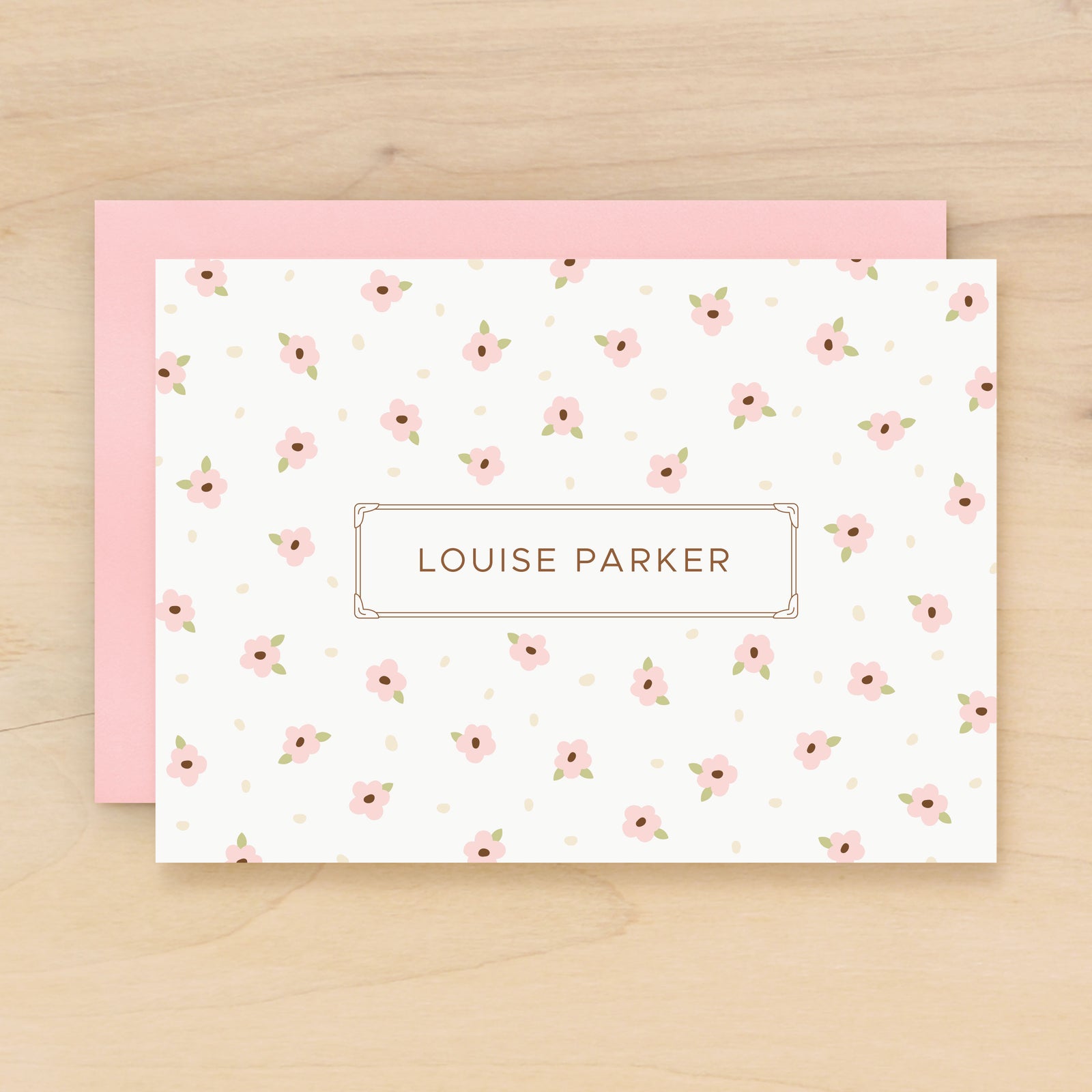 Primrose personalized stationery pink flower note card for girls and new baby