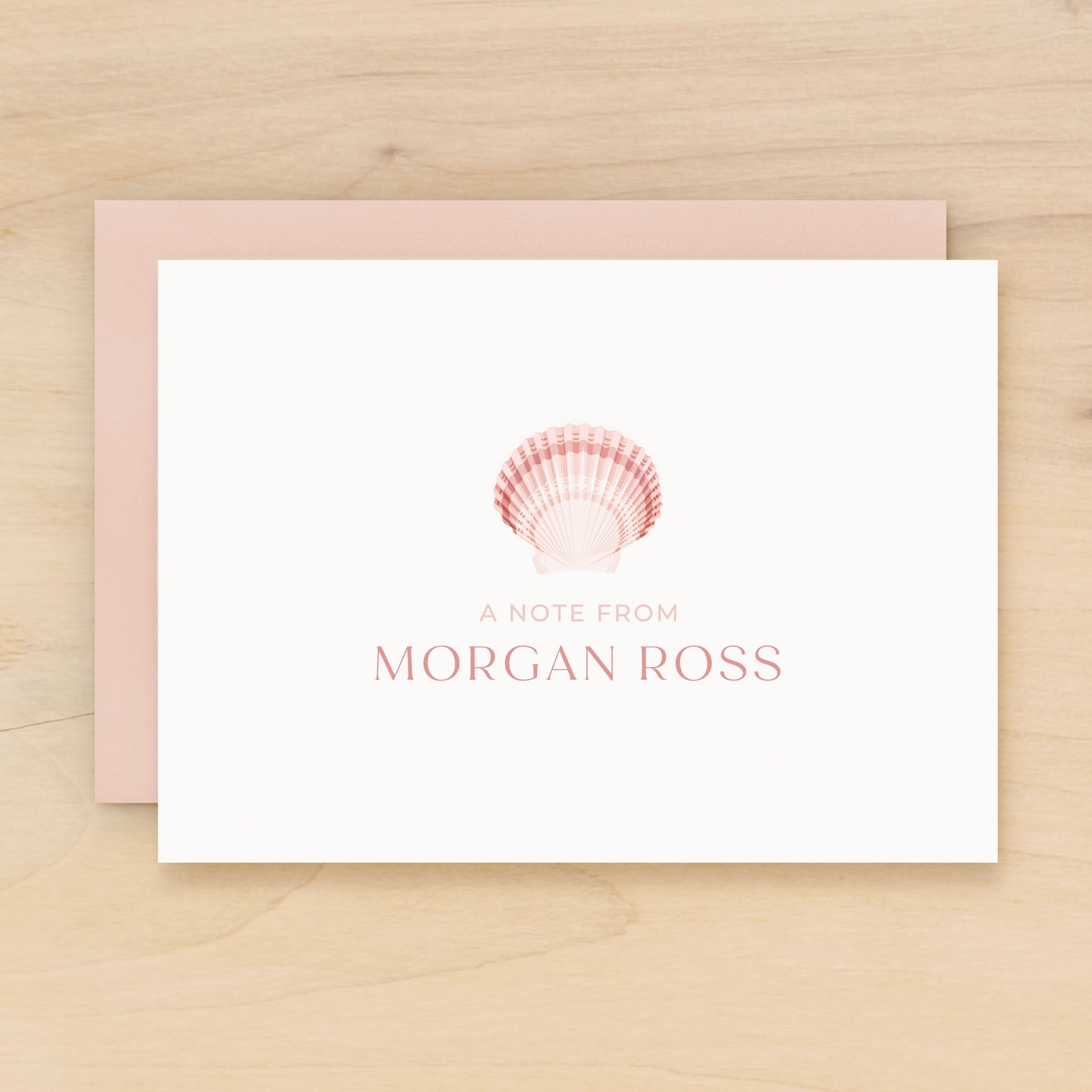 Seashell personalized stationery pink beachy custom notecard