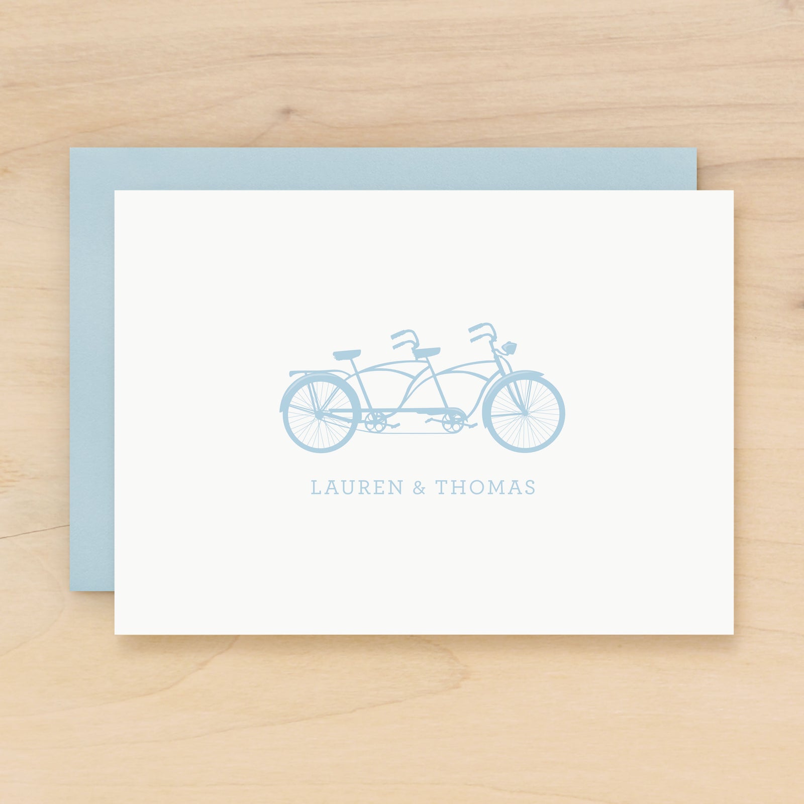 Tandem personalized stationery bicycle bike custom notecard for couple anniversary or engagement