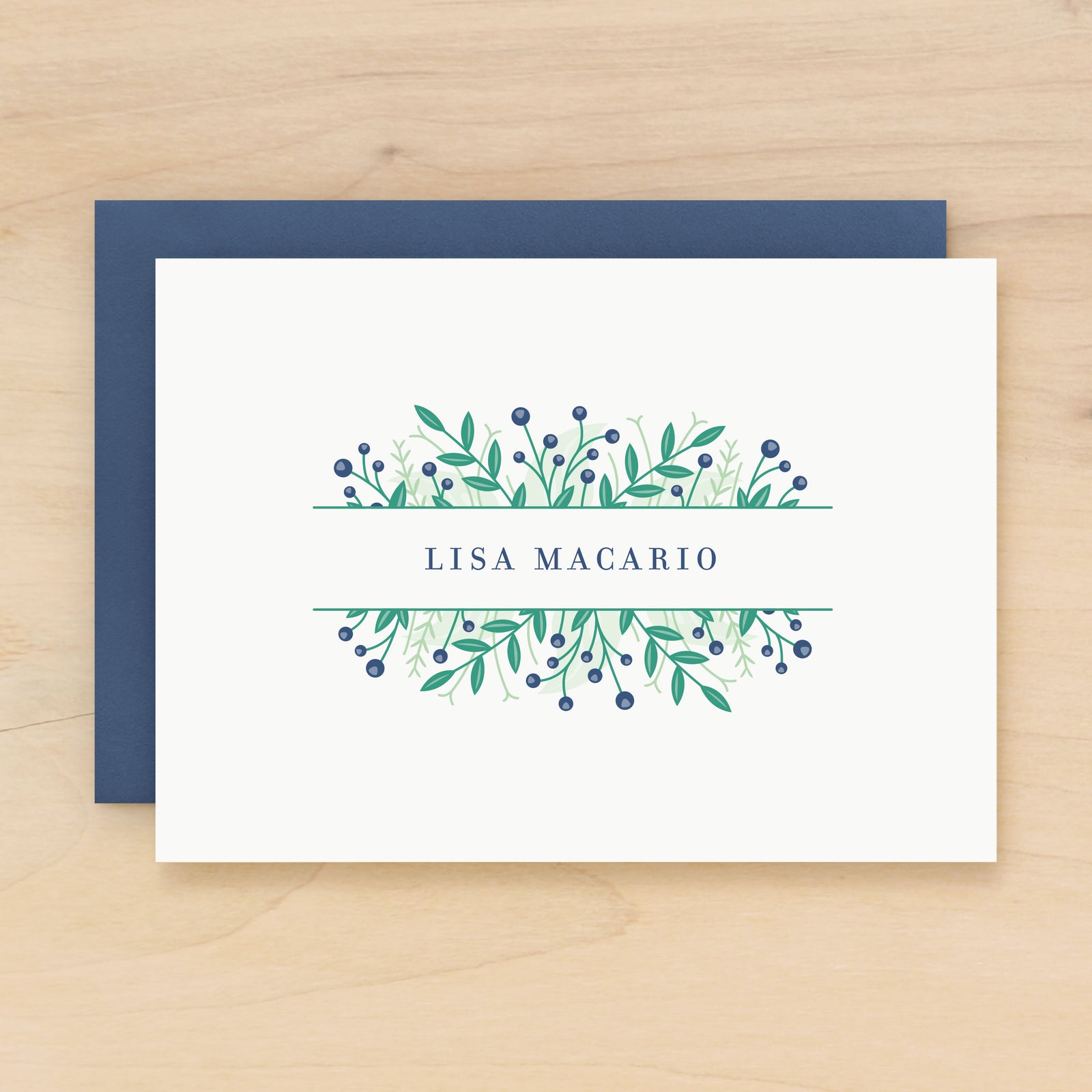 Wildflower personalized stationery blue floral custom notecard