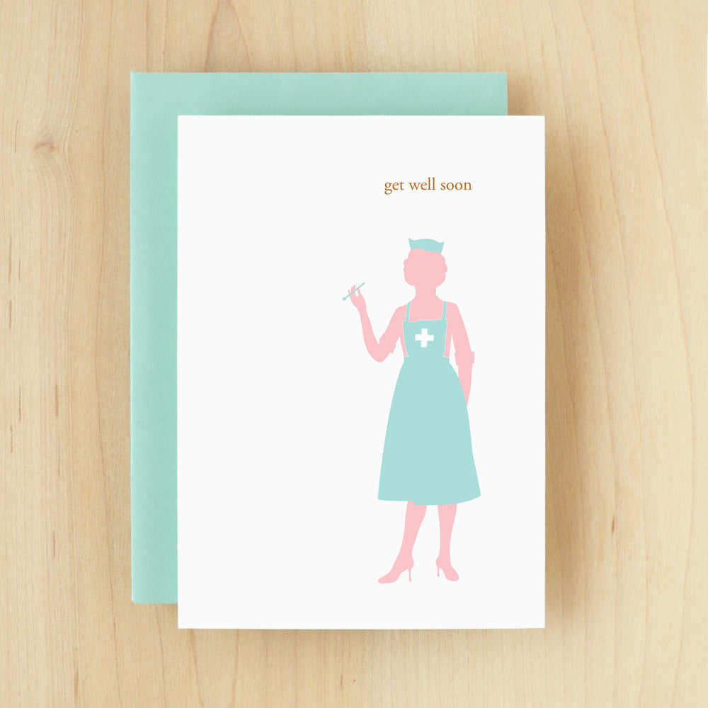 "Get Well Soon" Silhouette Nurse Greeting Card #114