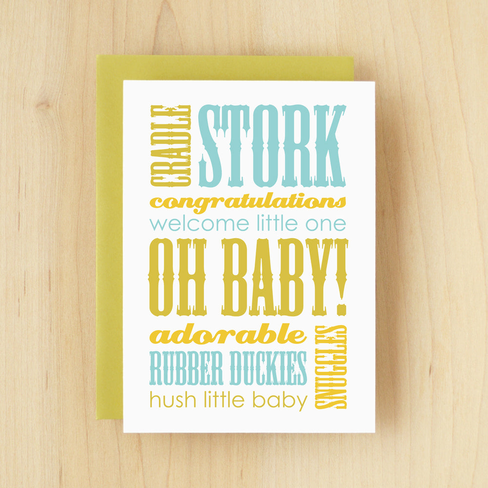 Oh Baby! Slogan Baby Green Greeting Card #140 - Silhouette Blue
