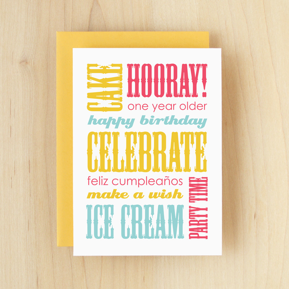 "Happy Birthday" Slogan Birthday Yellow Greeting Card #143