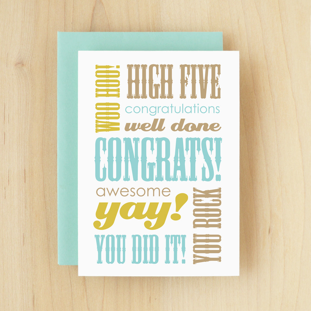 "Congrats!" Slogan Congrats Blue Greeting Card #144