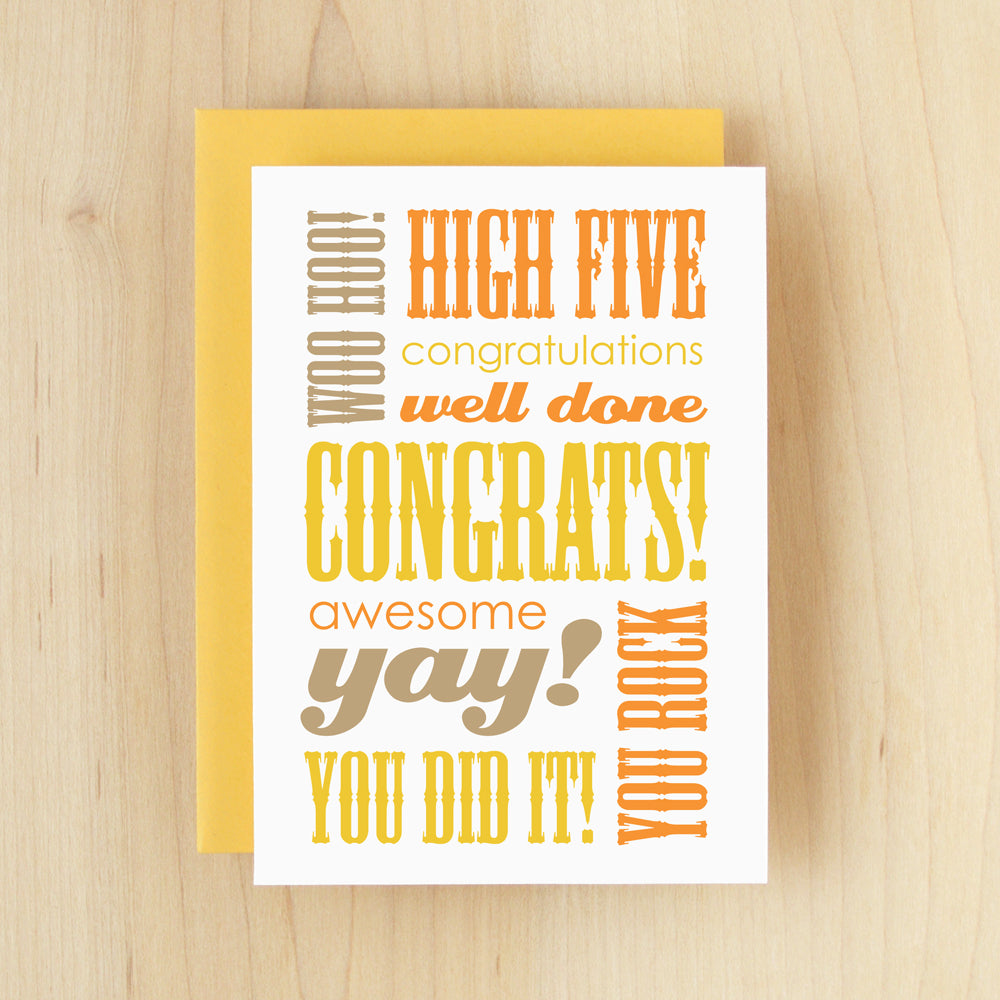 "Congrats!" Slogan Congrats Yellow Greeting Card #145