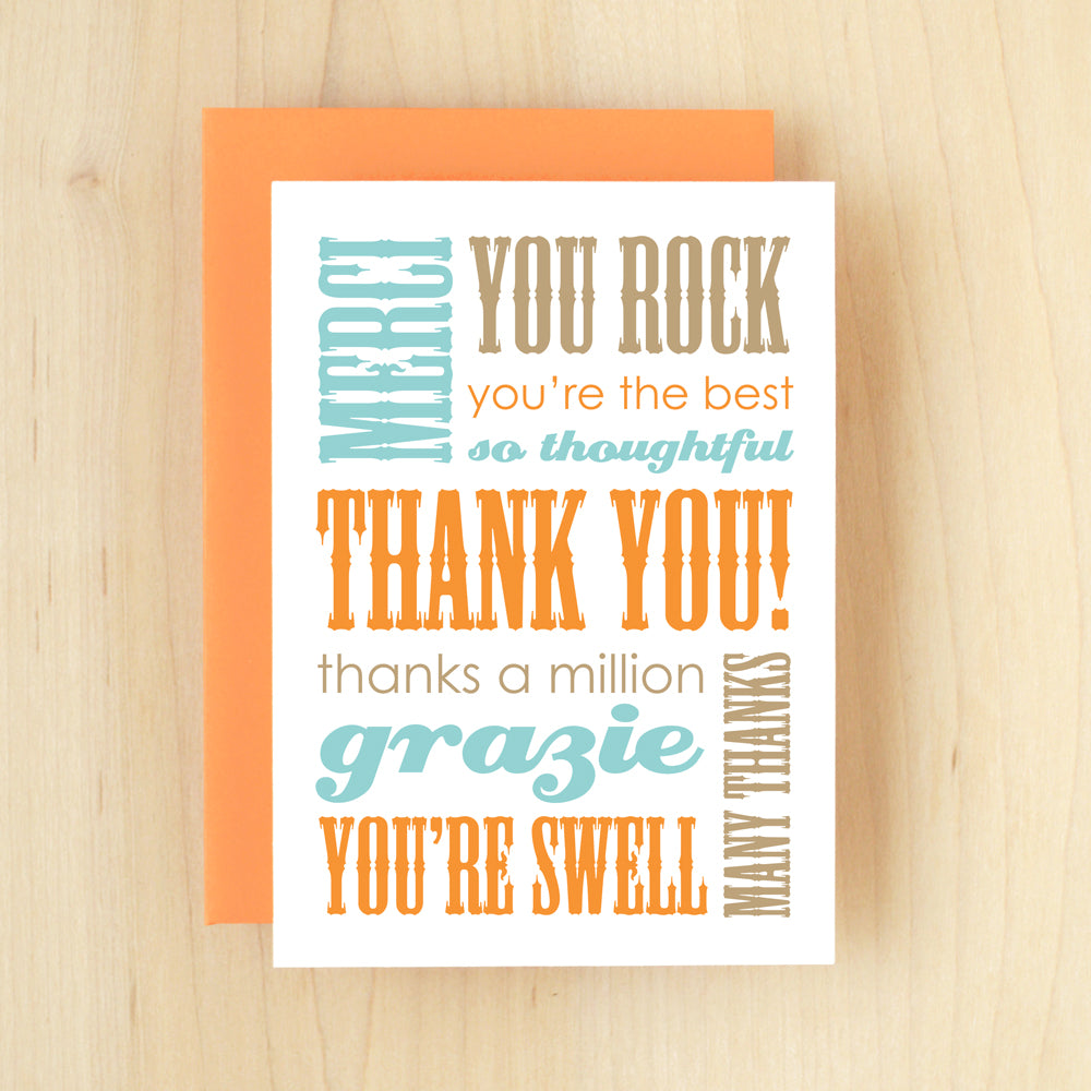 "Thank You!" Slogan Thanks Orange Greeting Card #149